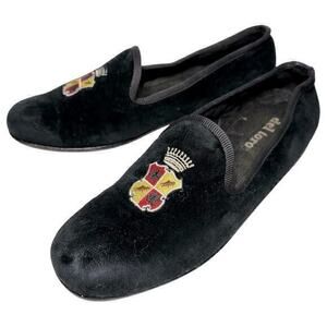 Del Toro Men’s Size 7 Black Velvet Crescent Coat of Arms Emblem Smoking Shoes